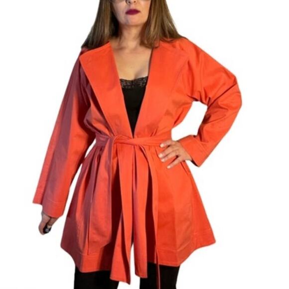 Natori NWT Cotton Twill Wrap Open Coatigan in Chili Orange Women's Size S - Picture 1 of 9